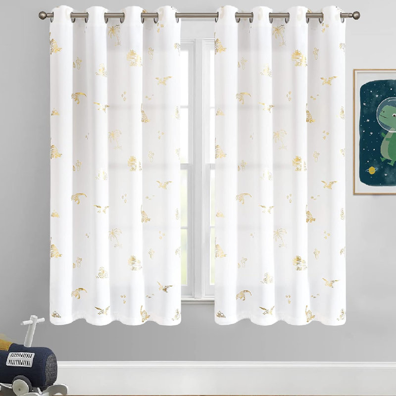 Alcuin Dinosaur Blackout Curtain Pair, 52" W x 63" L, White
