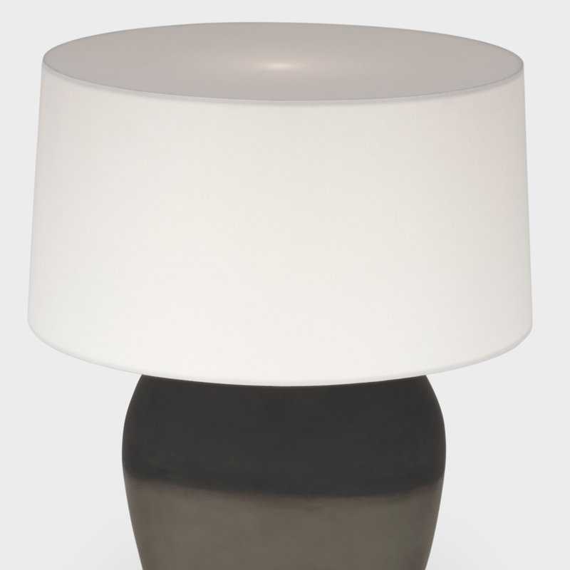 1969 26" Oval Form Table Lamp in Smoke on Goldenrod with Linen Shade