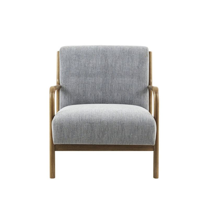Chaise Mid-Century grise moderne avec structure en bois massif et revêtement rembourré de style Mid-Century, Gris