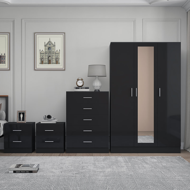 Eva Piece Bedroom Set, Black Gloss / Black Oak