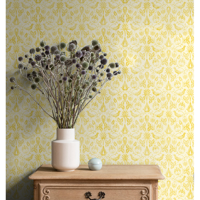 Yuki Osada Damask Wallpaper Double Roll, Yellow