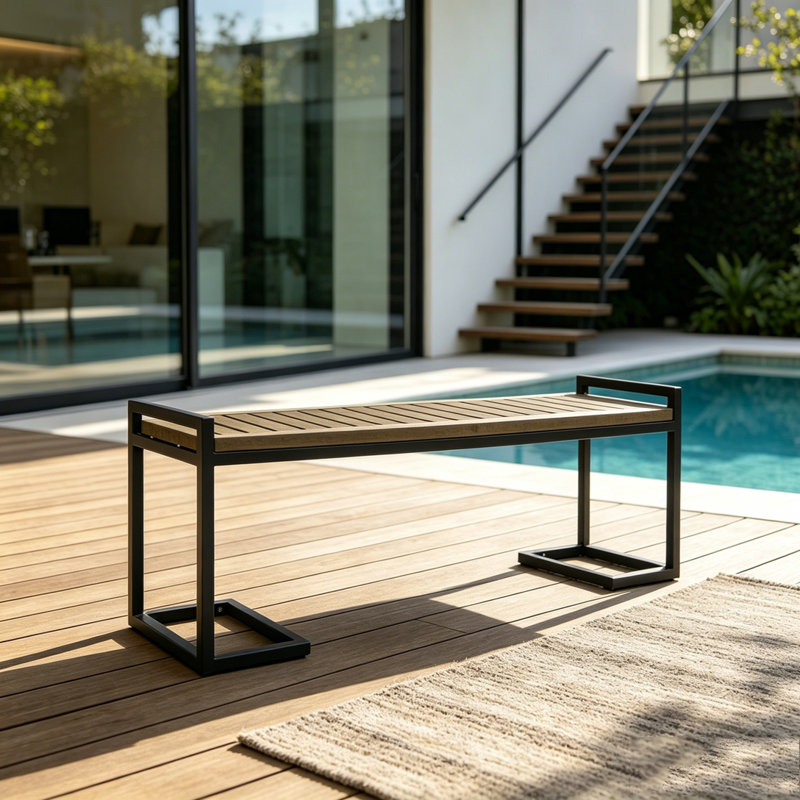 BANC EN BOIS ET MÉTAL, Gris