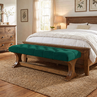 Banc de 55 po à l'extrémité du lit tapissier, banc d'entrée en bois massif touffeté