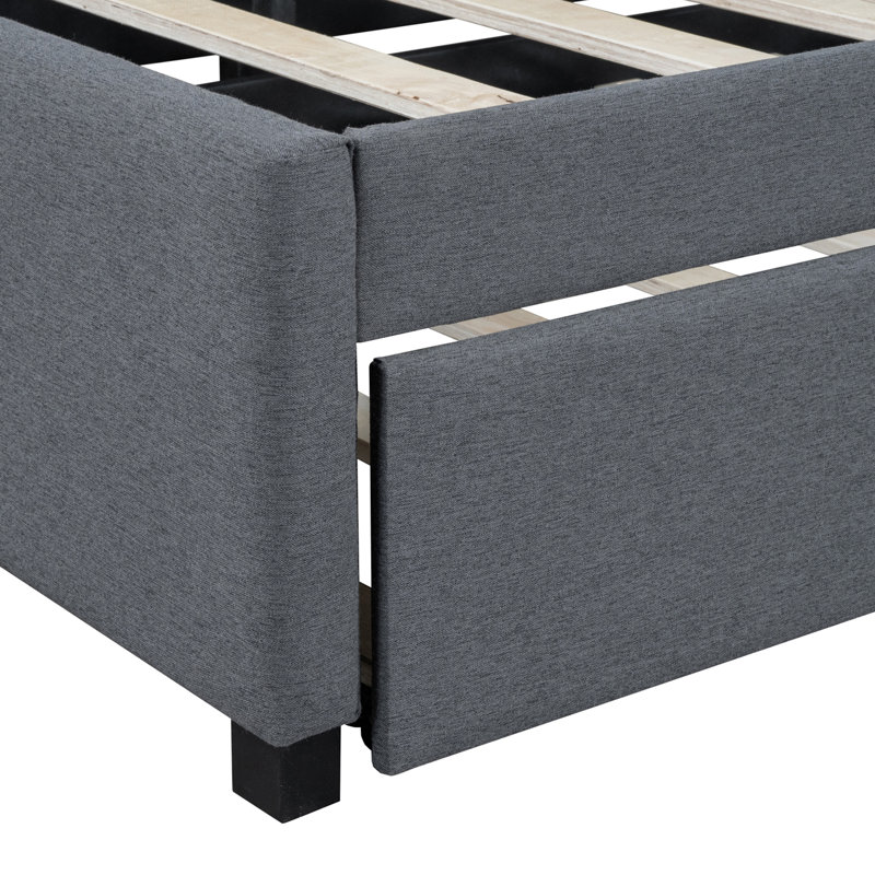 Upholstered Daybed With Trundle Sofa Bed Frame, Gray, Full