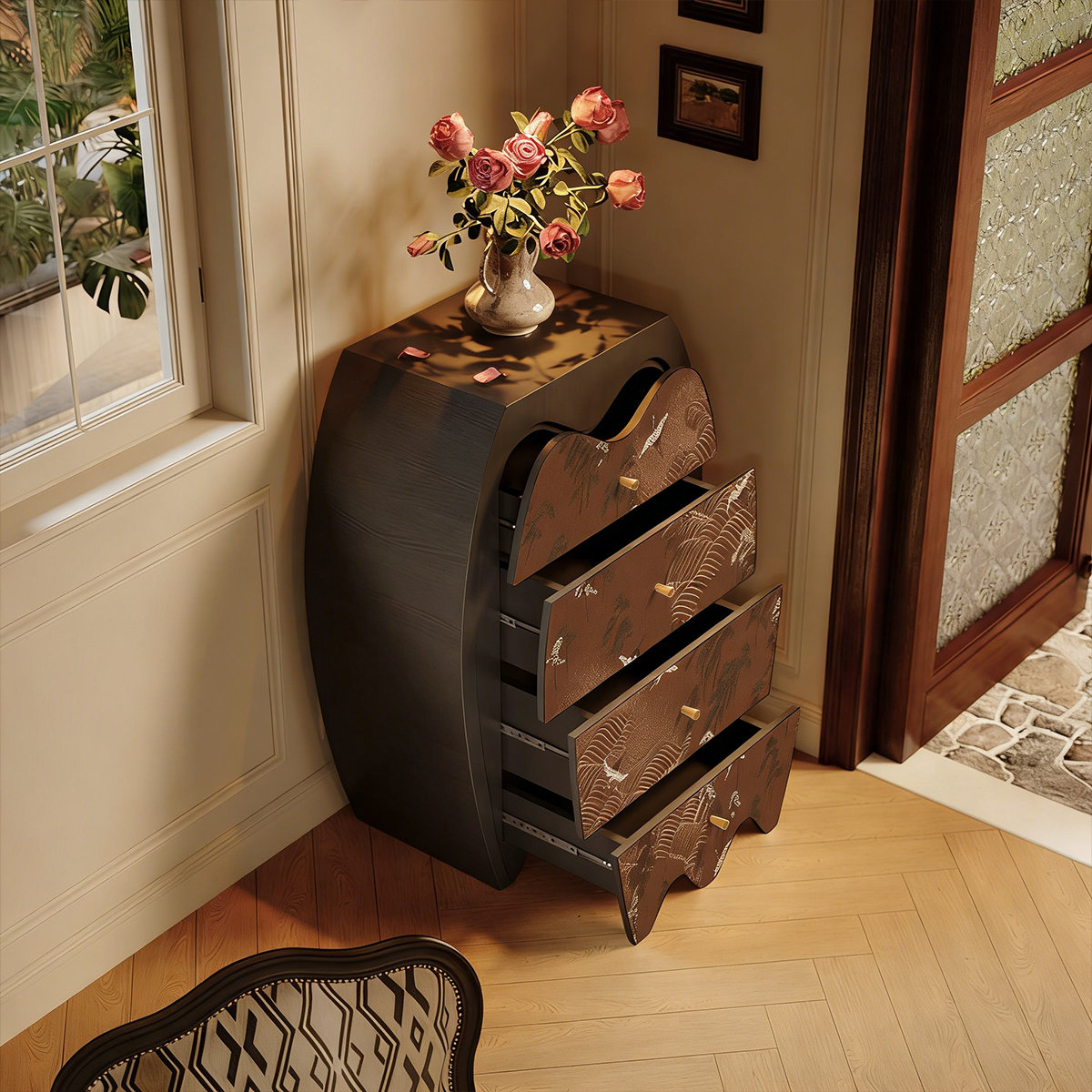 Latitude Run® Solid Wood 4-Drawer Art Decor Luxury Cabinet | Wayfair