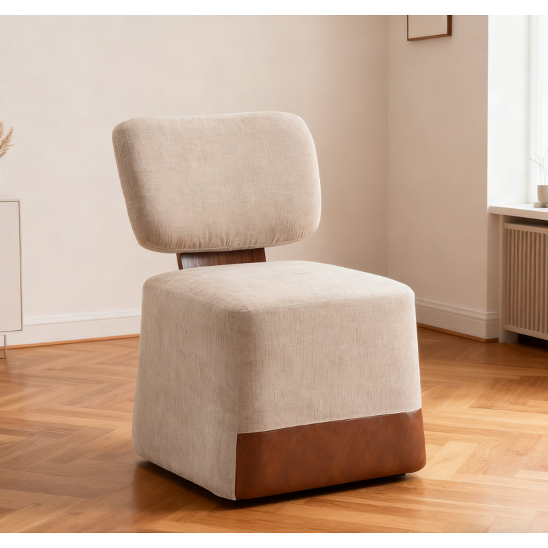 Linen Upholstered Armless Dining Chair With Casters,beige