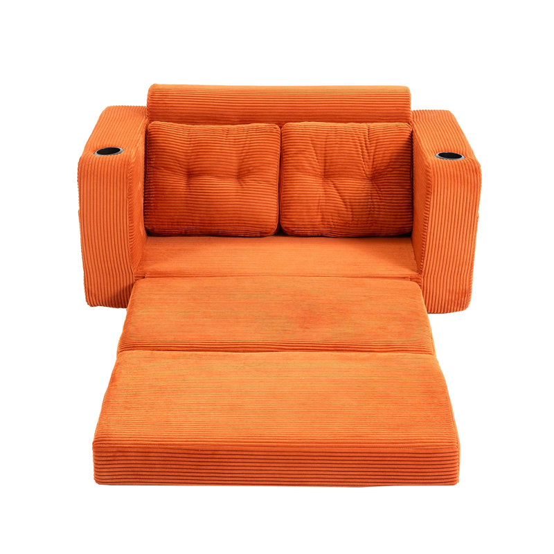 Canapé-lit convertible, canapé-lit double extensible, canapé-lit convertible 2 en 1, canapé-lit pliant avec coussins, Orange