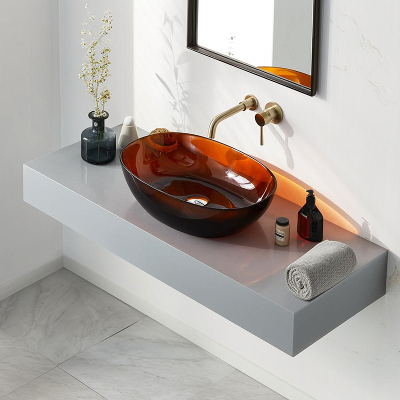 Lavabo vasque de salle de bain en résine brune - 22,63 po de longueur x 15,19 po de largeur, 5,9 po de hauteur, lavabo de style moderne et élégant, 22,63 po x 15,19 po x 5,9 po, finition attrayante