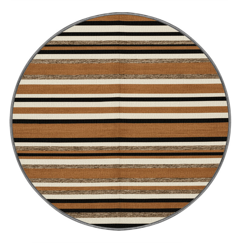 Washable Adobe White Striped Area Rug, Round 7'