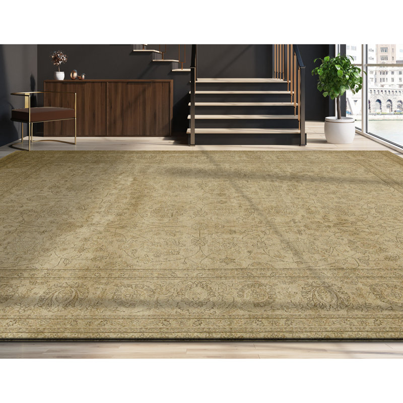 Hand Knotted Wool Area Rug in Gold