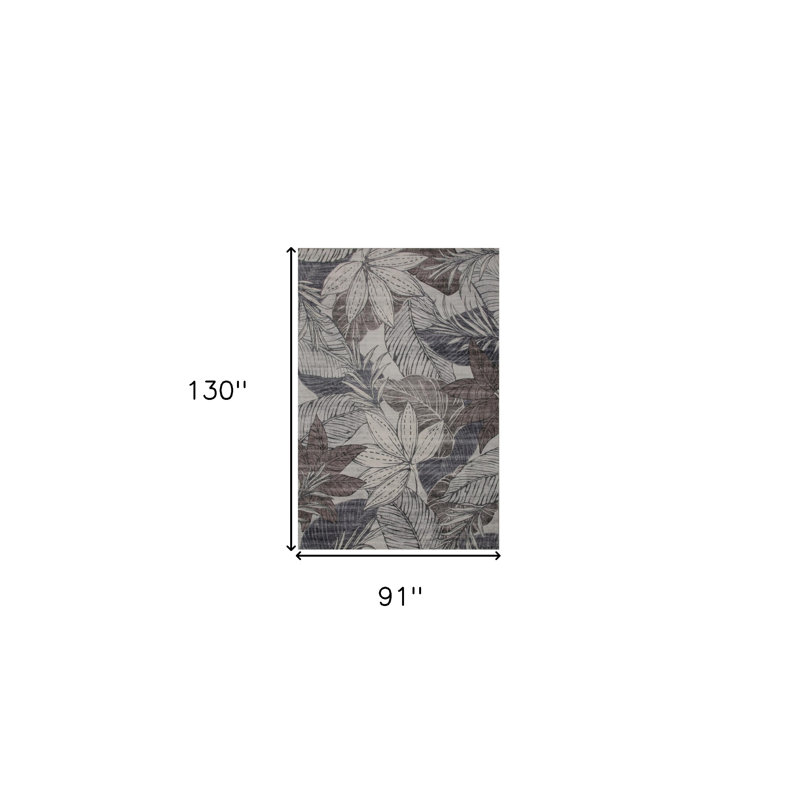 Tapis floral délavé gris et brun 8 pi x 11 pi, Rectangulaire 8 pi x 11 pi