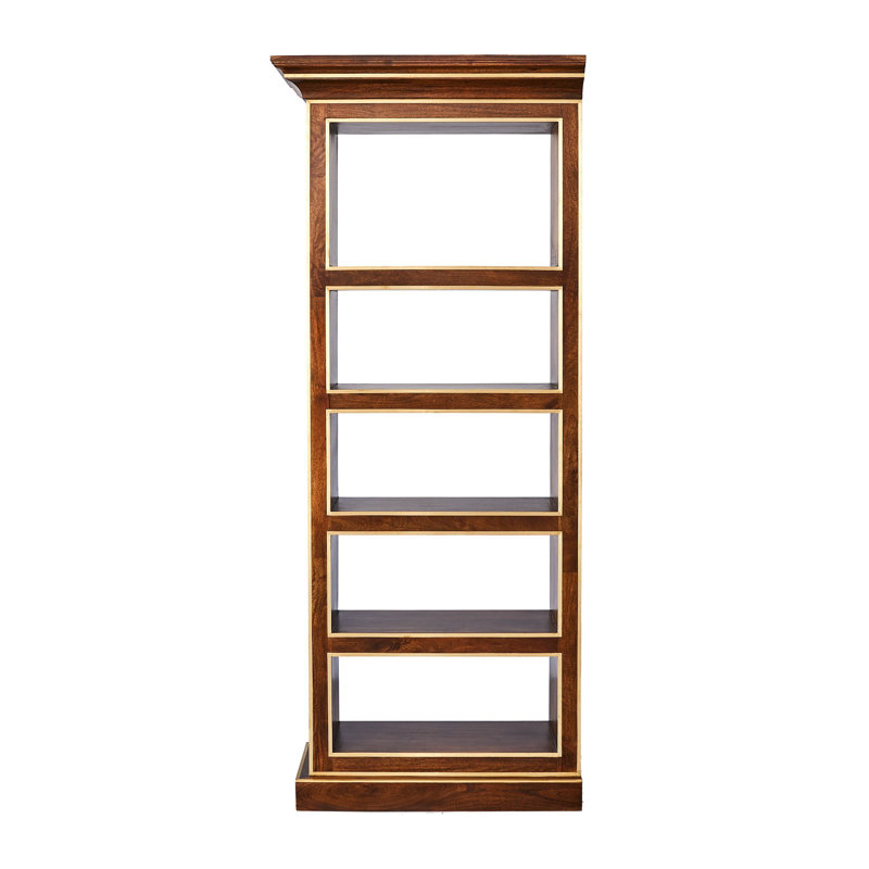 Mango Wood and Brass 5-Tier Library Bookcase