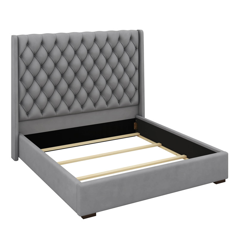 Upholstered Bed Frame With 67.5" Tall Headboard Wingback Platform Bed Tufted Deep Button Velvet, King