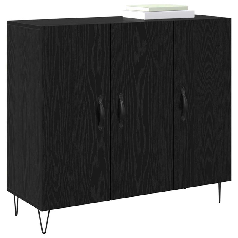 Sideboard Engineered Wood Modern Rectangular Storage Dining Room Unit, Black Oak