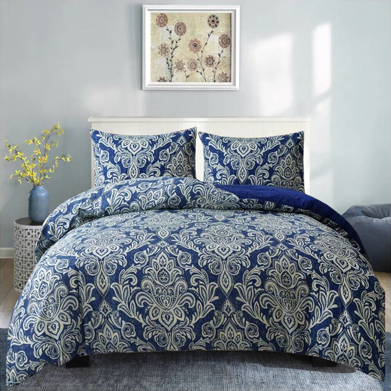 Bedding, Single Duvet Cover + 1 Standard Pillowcase, Damask Blue