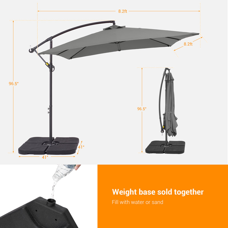 Parasol carré en porte-à-faux 98,4 po Donterious, gris