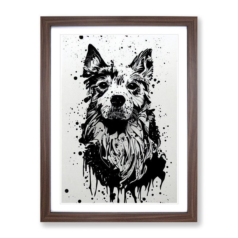 Dog Graffiti No.2 - Single Picture Frame Print, 46cm H x 34cm W x 2cm D, Walnut
