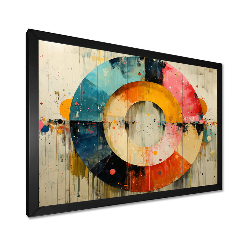 Abstrait prismatique labyrinthe de vinyle musique III - musique, art mural, H 12 po x l 20 po, Cadre simple, Noir