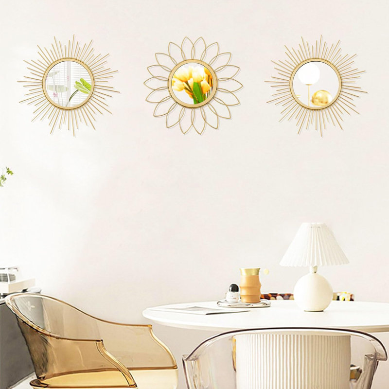 Ensemble de 3 miroirs muraux fleur et soleil