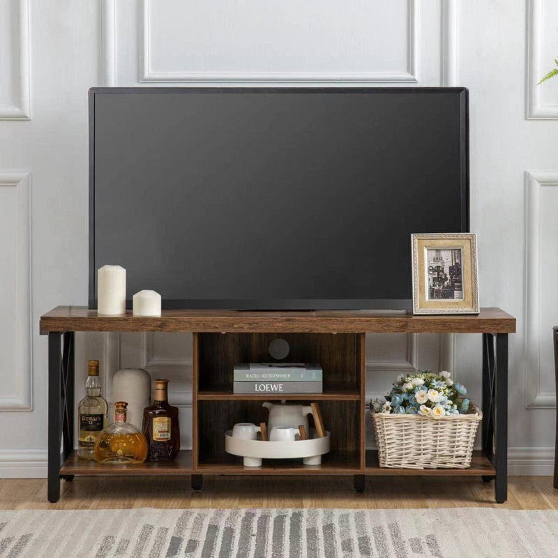 Gray MDF and Metal 50'' TV Stand with Open Shelving