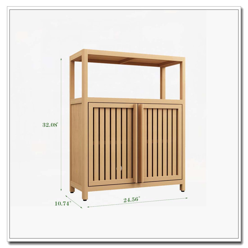 Bathroom Bamboo Storage Cabinet With Shelves, Neutral