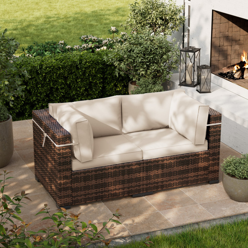 2 - Person Outdoor Seating Group With Cushions, Cream