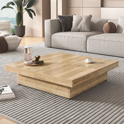 Table basse carrée en placage de marbre avec plateau coulissant et rangement de 39,4 po