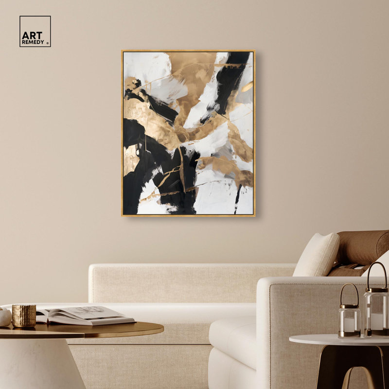 Toile «Cracked Gilt II» par Art Remedy, H 46 po x l 37 po, Cadre flottant, Black