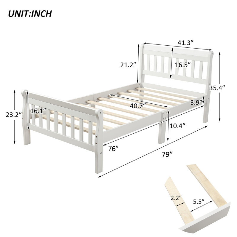 Lit plateforme en bois avec lit simple et lit à panneaux, Blanc