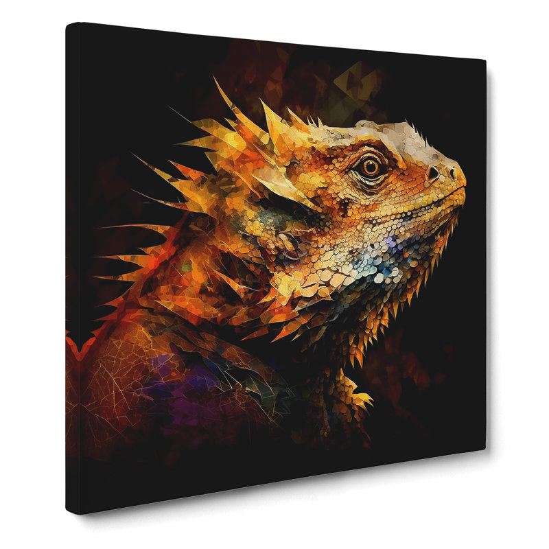 Bearded Dragon Abstract Expressionism - Wrapped Canvas - Framed Print, 35cm H x 35cm W x 3cm D