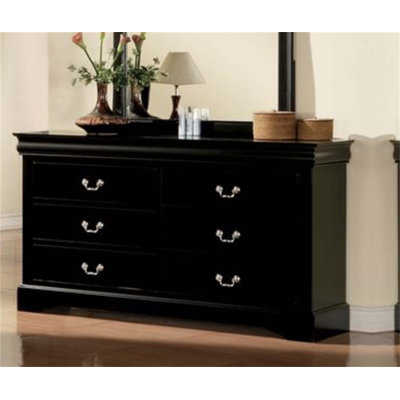 Commode élégante à finition noire Louis Philippe III avec six tiroirs spacieux et un design moderne pour un rangement élégant