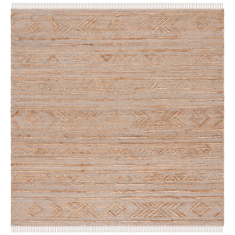 Haleem Natural Fiber Hand Loomed Jute/Cotton Southwestern Rug in Natural, Square 6'