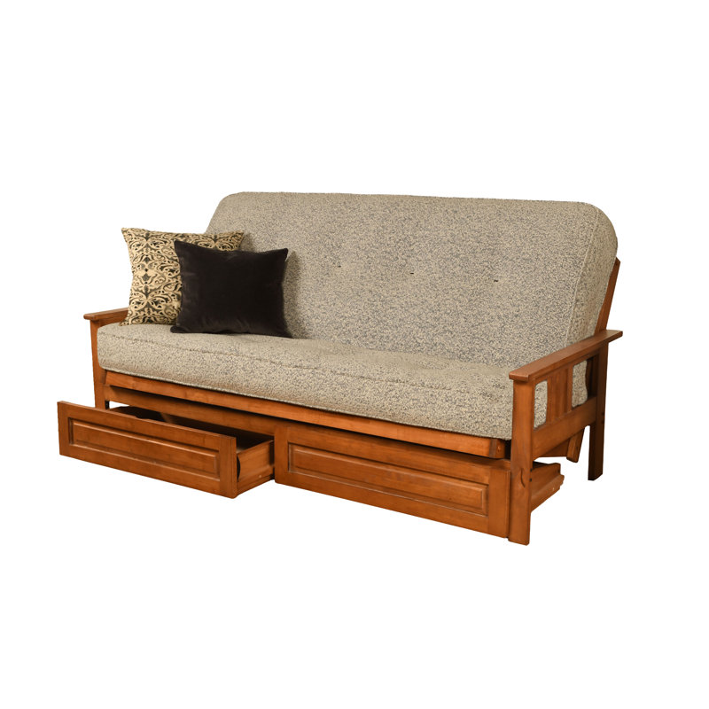 Le cadre de futon double Stratford comprend des tiroirs de rangement et un matelas, Innerspring, Gris Canton, Barbade