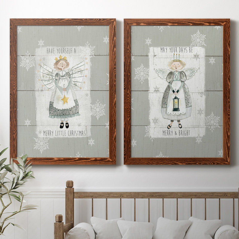 «Merry Little Christmas», ensemble de 2 reproductions d'art, H 31,5 po x l 47 po x P 1,5 po, Toile avec cadre érable