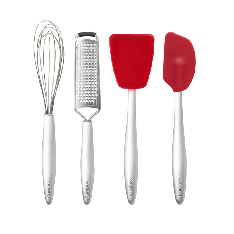 4 Piece  Cuisipro Piccolo Tools, Mini Baking Set, Red, Silicone, Ergonomic Stainless Steel Handles