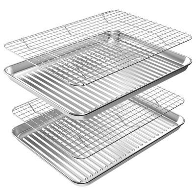 2-Piece Stainless Steel Baking Sheet with Cooling Rack Set, Nonstick Heavy Duty Warp & Rust Resistant Cookie Trays, 16 × 12 × 1 Inches