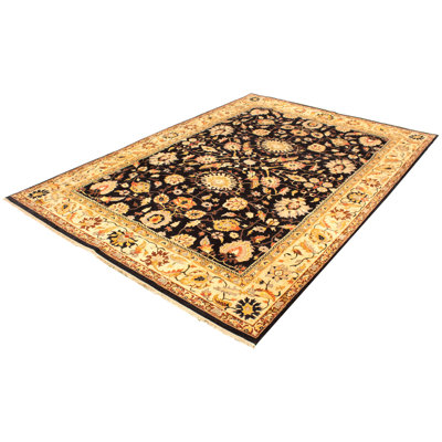 Tapis unique en laine noué à la main style nouvel âge Ushak de 10 pi 1 po x 14 pi 5 po noir Yaak