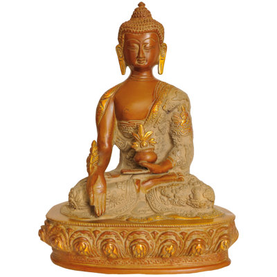 Statue de Bouddha de la médecine en laiton fabriquée à la main 9 "avec des scènes de vie - sculpture de Bhaisajyaguri guérisseur - décor d'autel de maison de méditation bouddhiste - fabriqué en Inde
