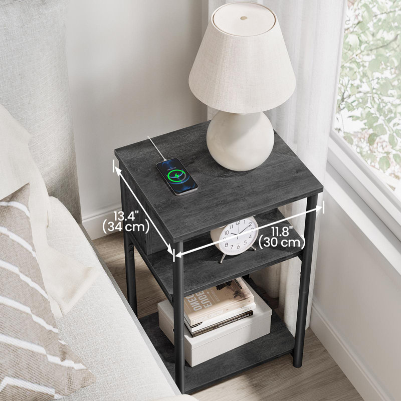 Table d'appoint avec station de charge, Gris brumeux / noir