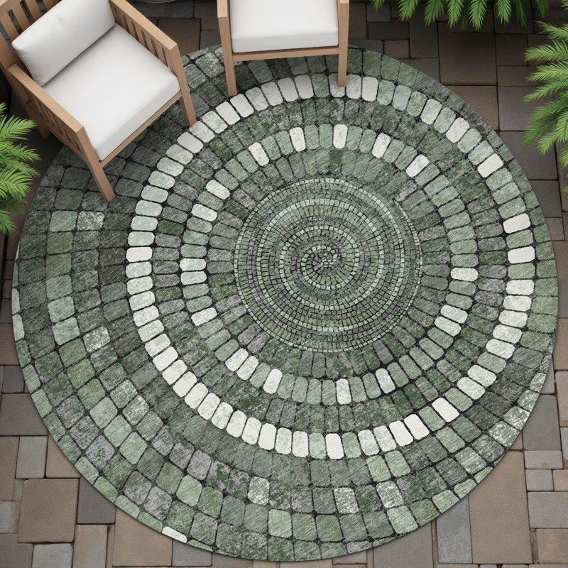 Tapis géométrique Husby ACN2216 intérieur / extérieur lavable à la machine, Rond 8 pi