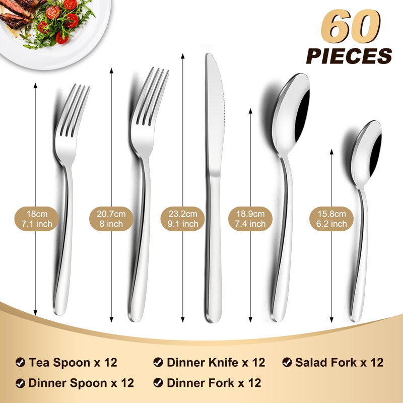 60-Pcs Silverware Set Service For 12