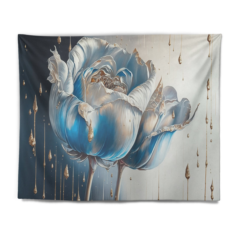 Tapisserie en polyester bleu glacier et doré avec des punaises