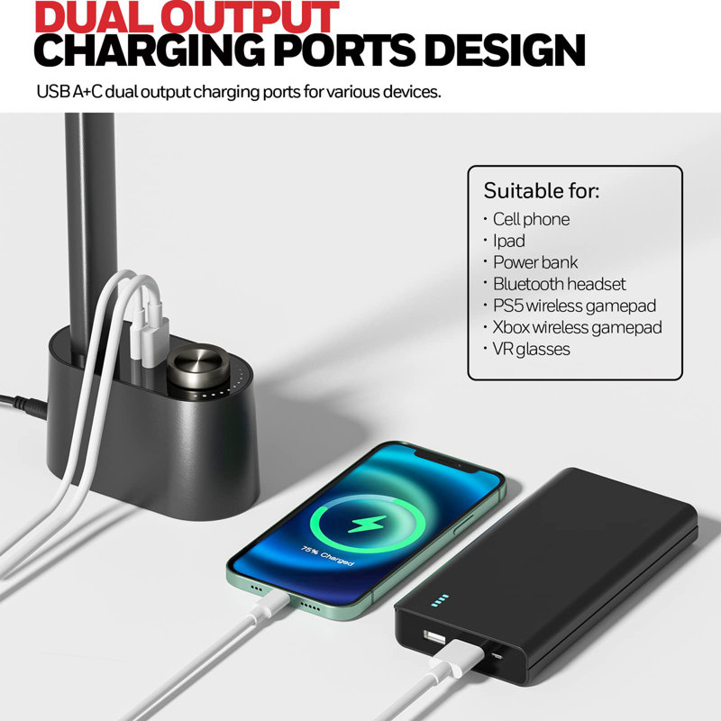LED Desk Lamp with USB Charging Port, Black
