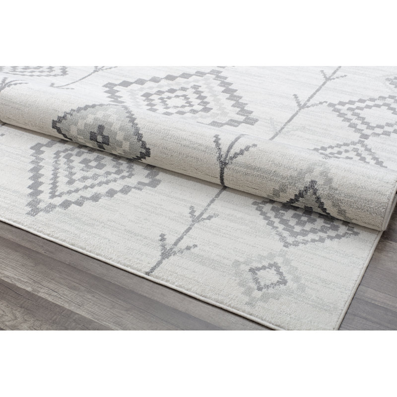 Bodrum Tribal Native White Area Rug, Rectangle 2' x 4'