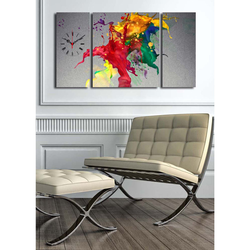 Elegant Decorative Canvas Wall Clock (3 Pieces), 33.5 x 17.7 inches | 100% Suede Canvas with 100% Wooden Frame (Thickness: 1.2 inches) | Stylish Home Décor for Living Room and Office, Unique Design & Timekeeping