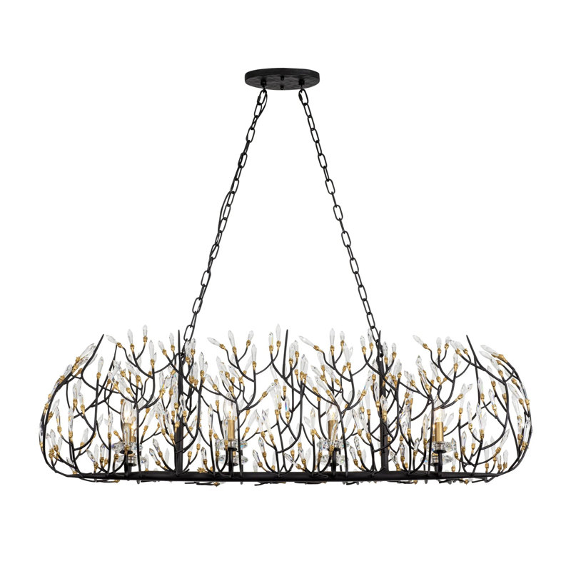 Matte Black and Gold Crystal Island Pendant Light