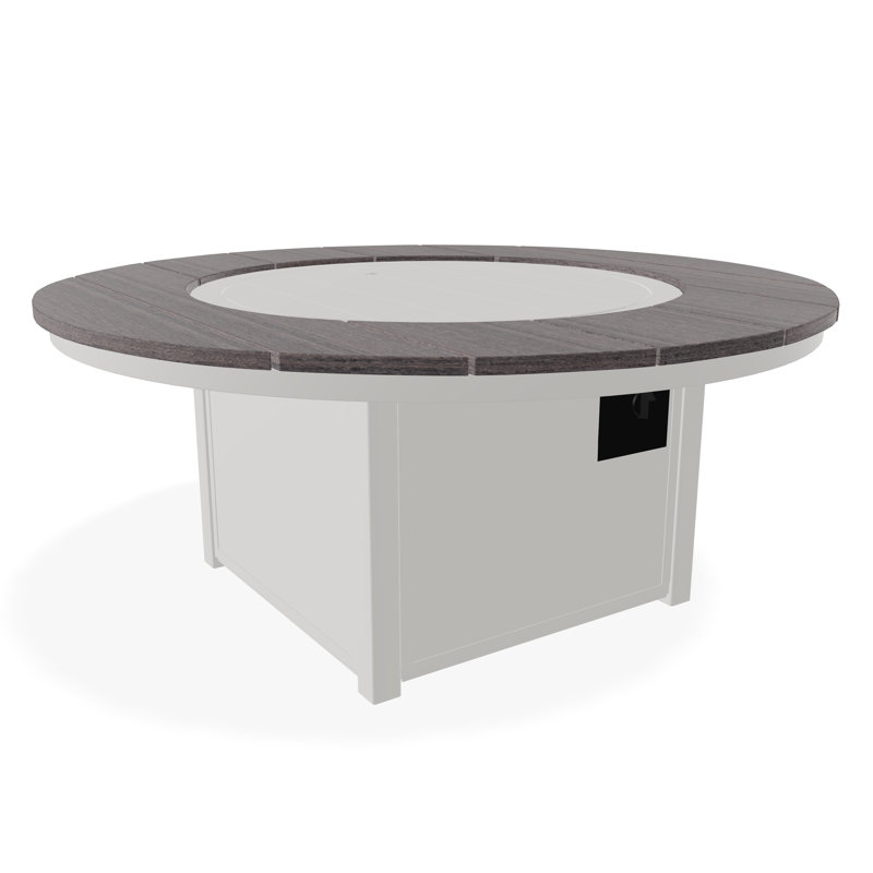 54" Round Rustic Polymer Fire Table with Propane Shelf, Snow/Boardwalk
