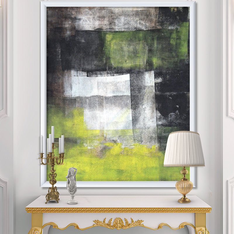 Gris et jaune/bleu abstrait II-reproduction d’art sur toile, H 20 po x l 12 po x P 1po, Cadre flottant blanc