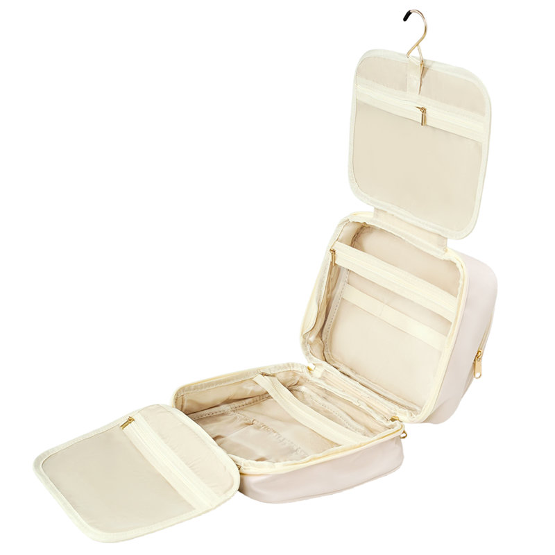 PU Leather；Polyester；PVC；Nylon Zipper Makeup Organiser, Beige