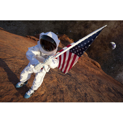 Astronaut on Mars with An American Flag by Inhauscreative
